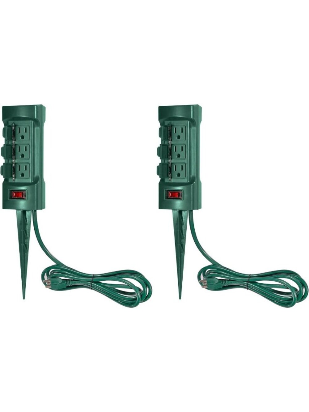 Outdoor Power Strip with Covers, 6-Outlet Yard Stake, 9ft Cord, Overload